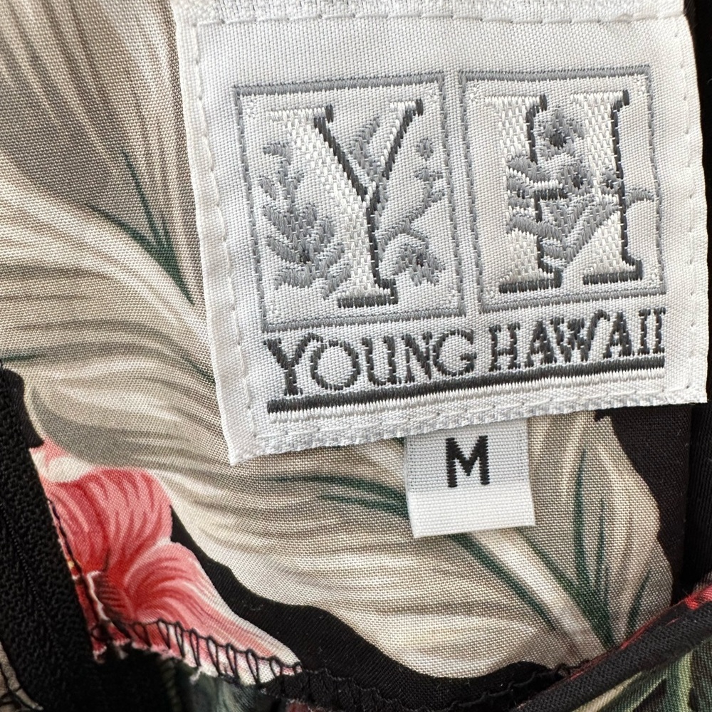 Young Hawaii Vintage Tropical Black Green Red Pink Floral Dress Made In Hawaii M - Picture 11 of 12